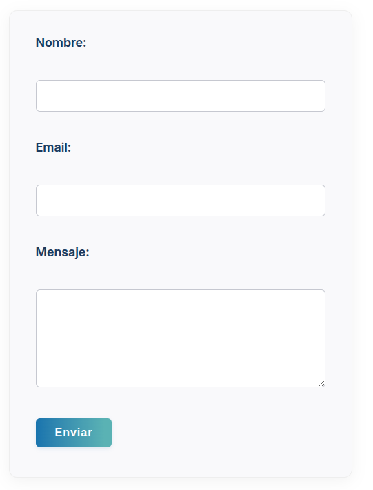 Captura muestra cómo lucirá el formulario HTML básico con CSS en WordPress con código de Formspree
